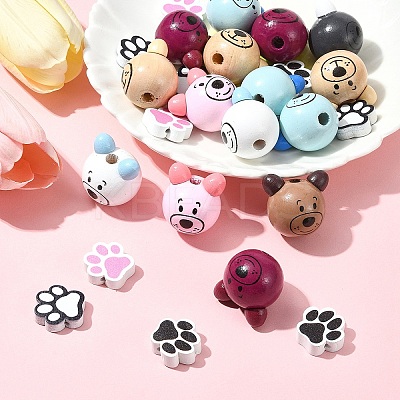 40Pcs 10 Styles Natural Wooden Beads WOOD-FS0001-35-1