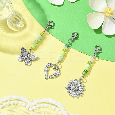 Glass Beaded & Alloy Pendant Decorations HJEW-YW00004-1