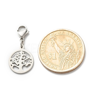 Tarnish Resistant Round Ring with Tree 304 Stainless Steel Filigree Pendant Decorations HJEW-JM00573-01-1