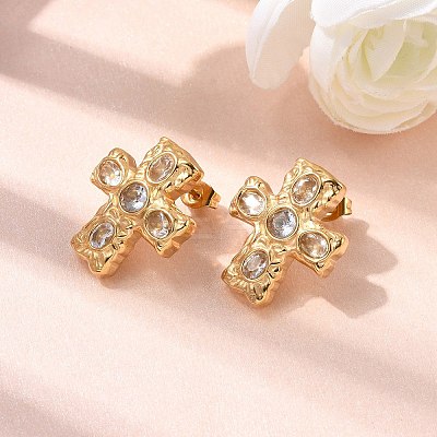6 Pairs 304 Stainless Steel Cubic Zirconia Cross Stud Earrings EJEW-P330-01A-1