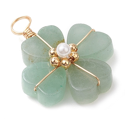 Natural Green Aventurine Clover Pendants PALLOY-JF03180-02-1