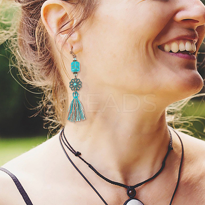 6 Pair 6 Style Bohemian Vintage Tassel Earrings Set EJEW-AN0003-71-1