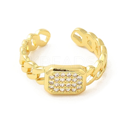 Rectangle Brass Micro Pave Clear Cubic Zirconia Cuff Rings for Women LS-RJEW-G311-01B-G-1
