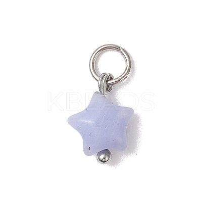 10Pcs 5 Styles Natural White Jade & Rose Quartz & Lepidolite & Green Aventurine & Synthetic Blue Lace Agate Star Charms PALLOY-JF04533-1