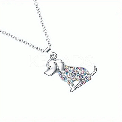 Alloy Colorful Rhinestone Cute Dog Pendant Necklaces FS-WG0BEF0-01-1