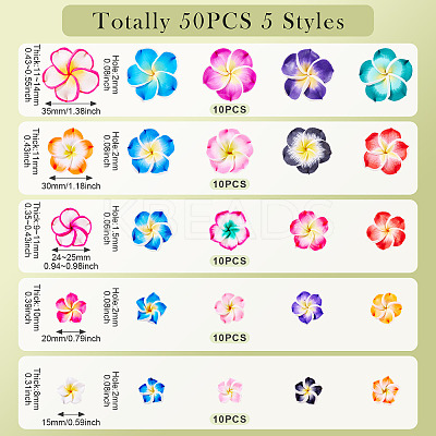 50Pcs 5 Styles Handmade Polymer Clay 3D Flower Plumeria Beads CLAY-TA0001-68-1