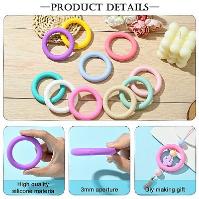 10Pcs 10 Colors Round Ring Food Grade Silicone Focal Beads SIL-CJ0001-32-1