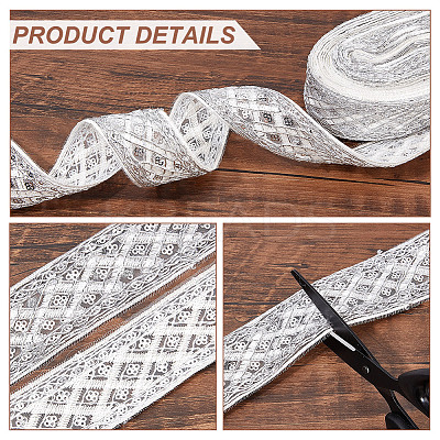 Polyester Rhombus Embroidery Lace Trim OCOR-WH0090-83B-1