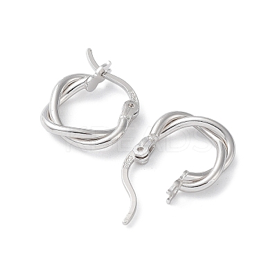 Rhodium Plated 925 Sterling Silver Hoop Earrings EJEW-K258-15A-P-1