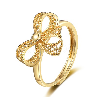 Bowknot Brass Adjustable Rings for Women RJEW-M016-09G-1
