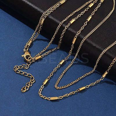 304 Stainless Steel Cable Chain Double Layered Necklaces for Women NJEW-U050-02E-G-1
