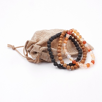 Natural Mixed Stone Stretch Bracelets BJEW-JB03600-1