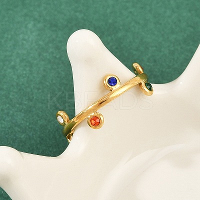 304 Stainless Steel Rhinetsone Open Cuff Rings for Women RJEW-K301-07G-01-1
