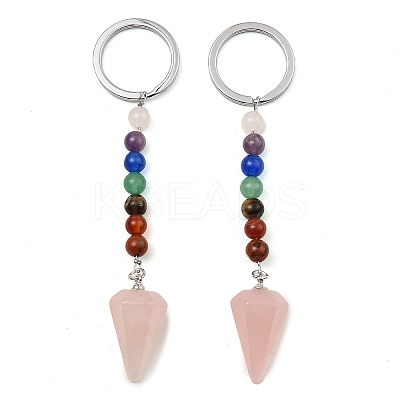 Natural Rose Quartz Cone Pendant Keychain G-Z033-08P-02-1