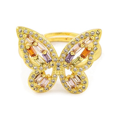 Butterfly Brass Micro Pave Cubic Zirconia Adjustable Rings for Women RJEW-U003-27A-G-1