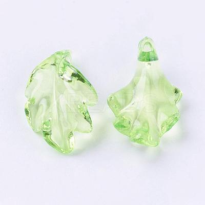 Light Green Transparent Acrylic Leaf Pendants for Chunky Necklace Jewelry X-TACR-470-31-1