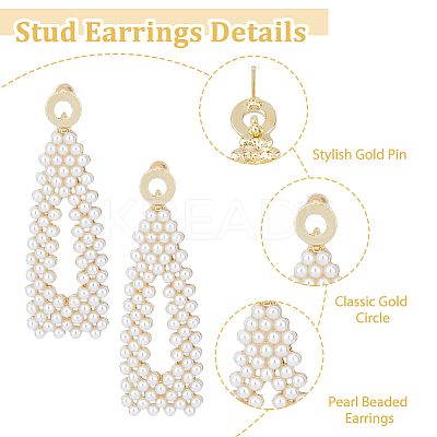 4 Pairs 4 Style Golden Alloy Geometry Dangle Stud Earrings with Plastic Imitation Pearl Beaded for Women EJEW-FI0002-57-1