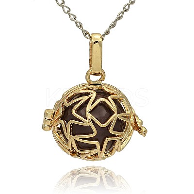 Golden Tone Brass Hollow Round Cage Pendants KK-J231-06G-1