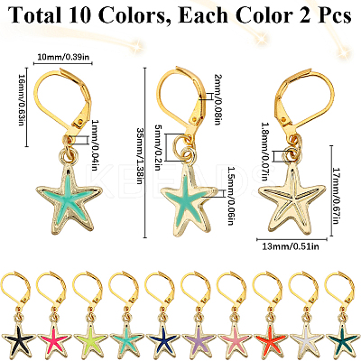 Starfish Alloy Enamel Pendant Decorations HJEW-SC00051-1