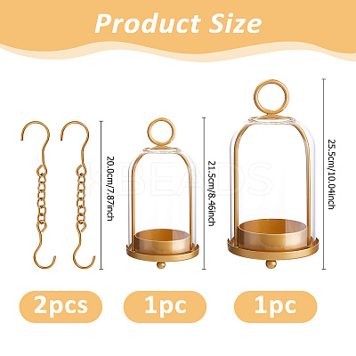 Iron with Glass Shade Candle Holders AJEW-WH0609-968-1