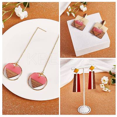 3 Pairs 3 Style Heart & Trapezoid & Square Resin & Walnut Wood Dangle Stud Earring EJEW-SW00014-01-1