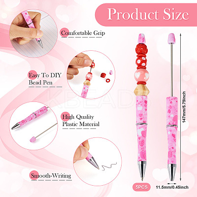 5Pcs Valentine's Day Theme Heart Pattern Plastic with Iron Ball-Point Pen FIND-TA0004-05-1