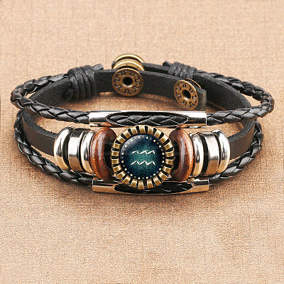 12 Constellations PU Leather Multi-strand Bracelets WGFD09F-11-1