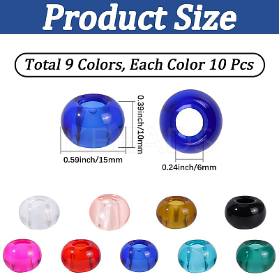 90Pcs 9 Colors Glass European Beads GLAA-PA0001-25-1