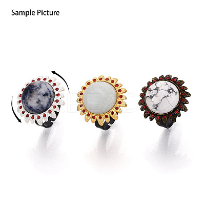 Adjustable Flower Alloy & Iron Rhinestone Bezel Cup Ring Base with Rotatable Tray MAK-T012-09S-1
