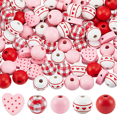 200Pcs 5 Styles Natural Wooden Beads WOOD-PA0001-37-1