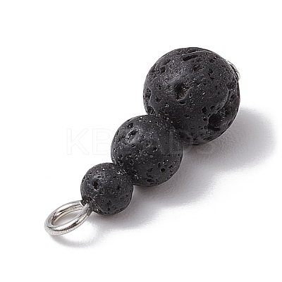 Natural Lava Rock Round Beaded Pendants PALLOY-JF02867-06-1