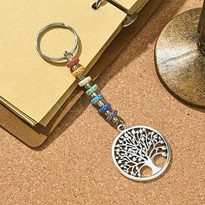 Chakra Natural Lava Rock & Alloy Tree of Life Pendant Keychain KEYC-JKC00644-03-1