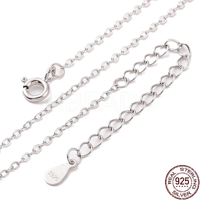 Anti-Tarnish Rhodium Plated 925 Sterling Silver Flat Cable Chain Necklace X-NJEW-A011-01A-P-1