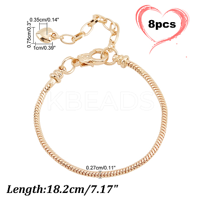 8Pcs Brass Round Snake Chain Bracelet for Men Women BJEW-PH0004-28-1