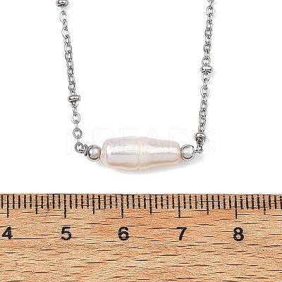 Natural Baroque Keshi Pearl Column Pendant 304 Stainless Steel Satellite Chain Necklaces NJEW-JN06338-02-1