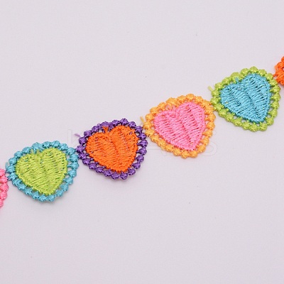 Heart Embroidered Polyester Ribbon OCOR-WH0060-07-1