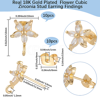 5 Pairs Brass Micro Pave Cubic Zirconia Studs Earring Findings KK-BBC0020-84-1