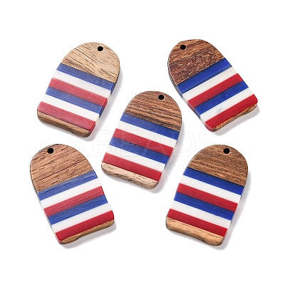Independence Day Opaque Striped Resin & Walnut Wood Pendants RESI-U010-02Y-1