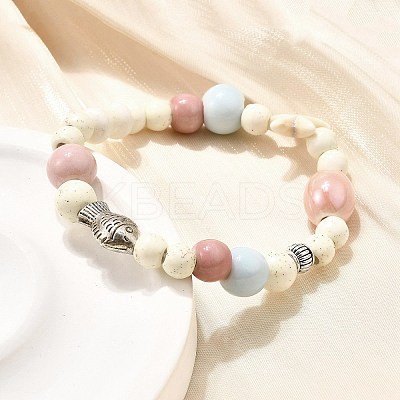 Porcelain Beads & Synthetic Howlite Beads Stretch Bracelets for Women BJEW-D307-02A-1
