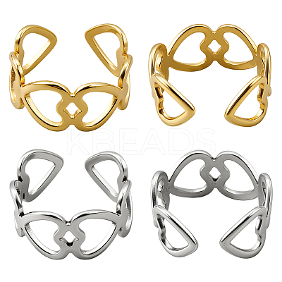 2 Colors 304 Stainless Steel Adjustable Cuff Rings for Women RJEW-HY0001-31C-1
