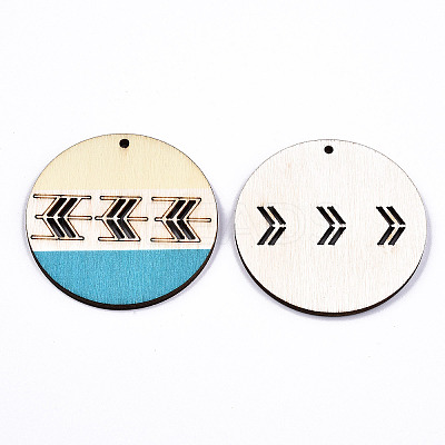 Printed Natural Poplar Wood Pendants LS-WOOD-S045-130-1