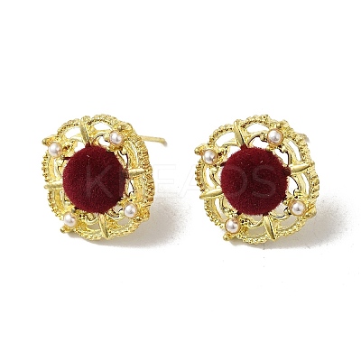 Flower Alloy & Flocking Acrylic Stud Earrings for Women EJEW-K282-05G-1