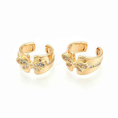 Brass Micro Pave Clear Cubic Zirconia Cuff Earrings KK-T074-29G-1