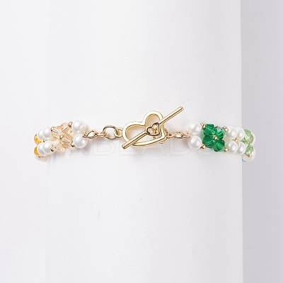 Shell Pearl & Glass Braided Flower Beaded Bracelet BJEW-TA00087-1