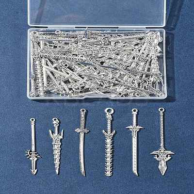 60Pcs 6 Styles Tibetan Style Alloy Big Pendants TIBEP-FS0001-25-1