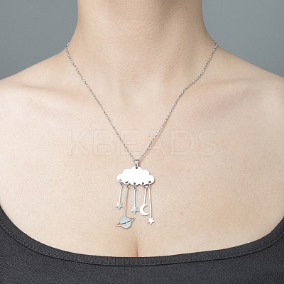 Non-Tarnish 201 Stainless Steel Cloud with Planet Pendant Necklace NJEW-OY001-60-1