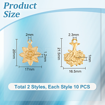 20Pcs 2 Style Ion Plating(IP) 304 Stainless Steel Pendants STAS-UN0049-71-1