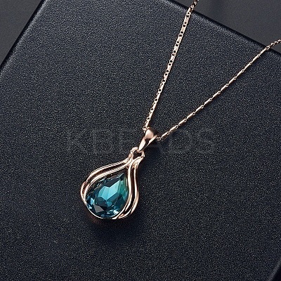 Teardrop Alloy Glass Pendant Necklaces & Stud Dangle Earrings Sets for Women WGD12E0-02-1