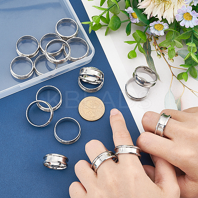 18Pcs 3 Size 201 Stainless Steel Grooved Finger Ring Settings STAS-UN0042-68-1