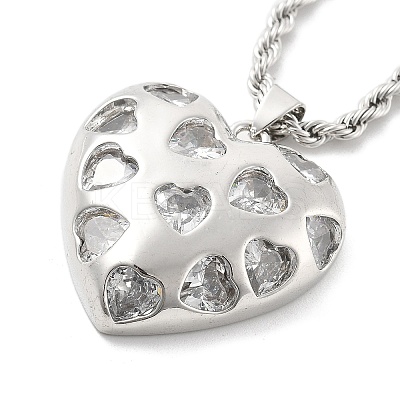 Heart Brass Micro Pave Clear Cubic Zirconia Pendant Necklaces for Women NJEW-S385-04A-P-1